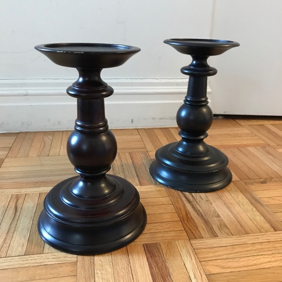 PotteryBarn Turned Wood Pillar Candle Holders